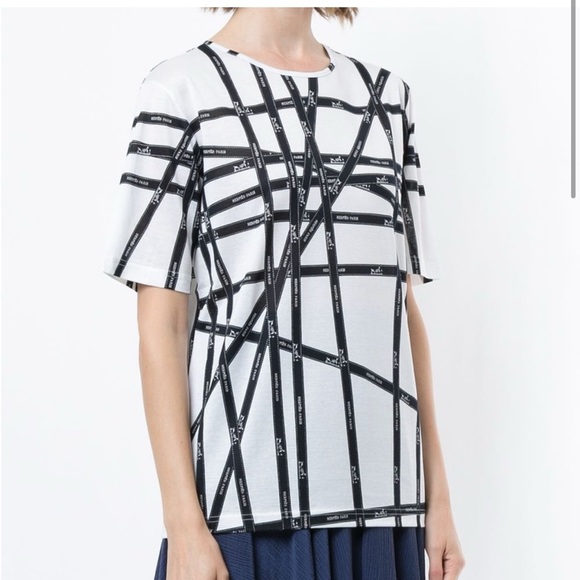 SOLD❤️HERMÈS authentic logo ribbon print boxy tee shirt top - Picture 7 of 8